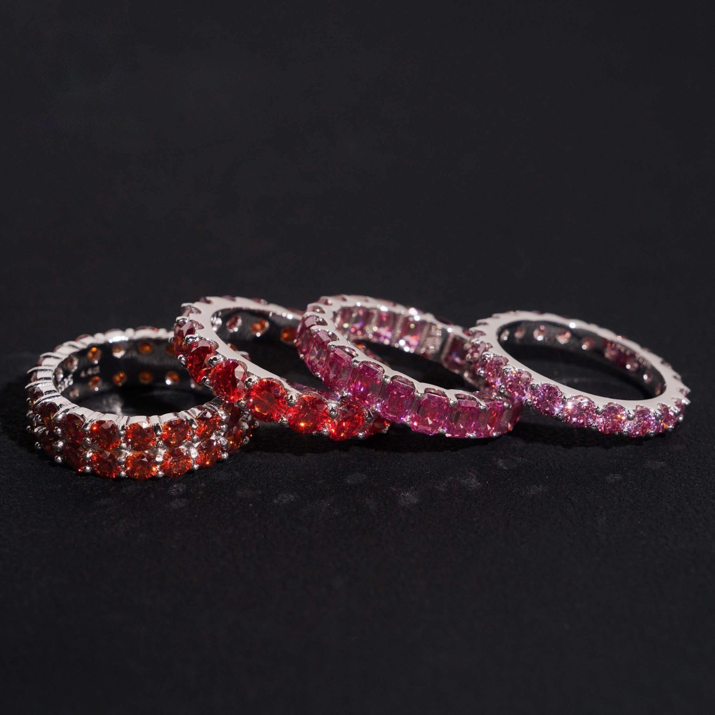Garnet & Pink Color Eternity Band — Moissanite, 925 Silver