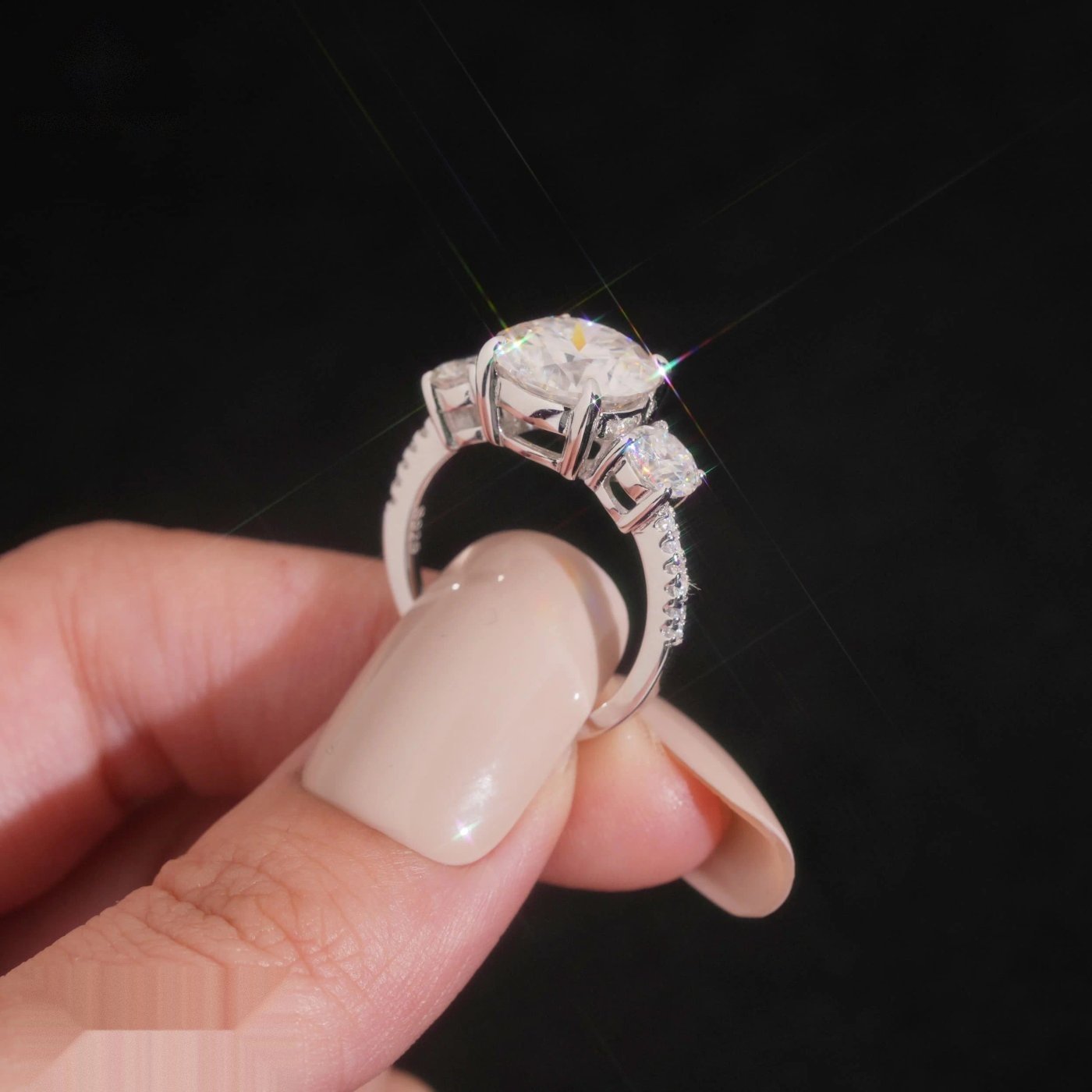 Oval Three-Stone Wedding Ring — Moissanite, 925 Silver