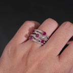 Vivid Pink Wave Ring — Moissanite, 925 Silver