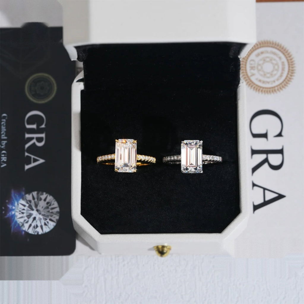 Emerald Cut Custom Engagement Ring — Moissanite, 925 Silver