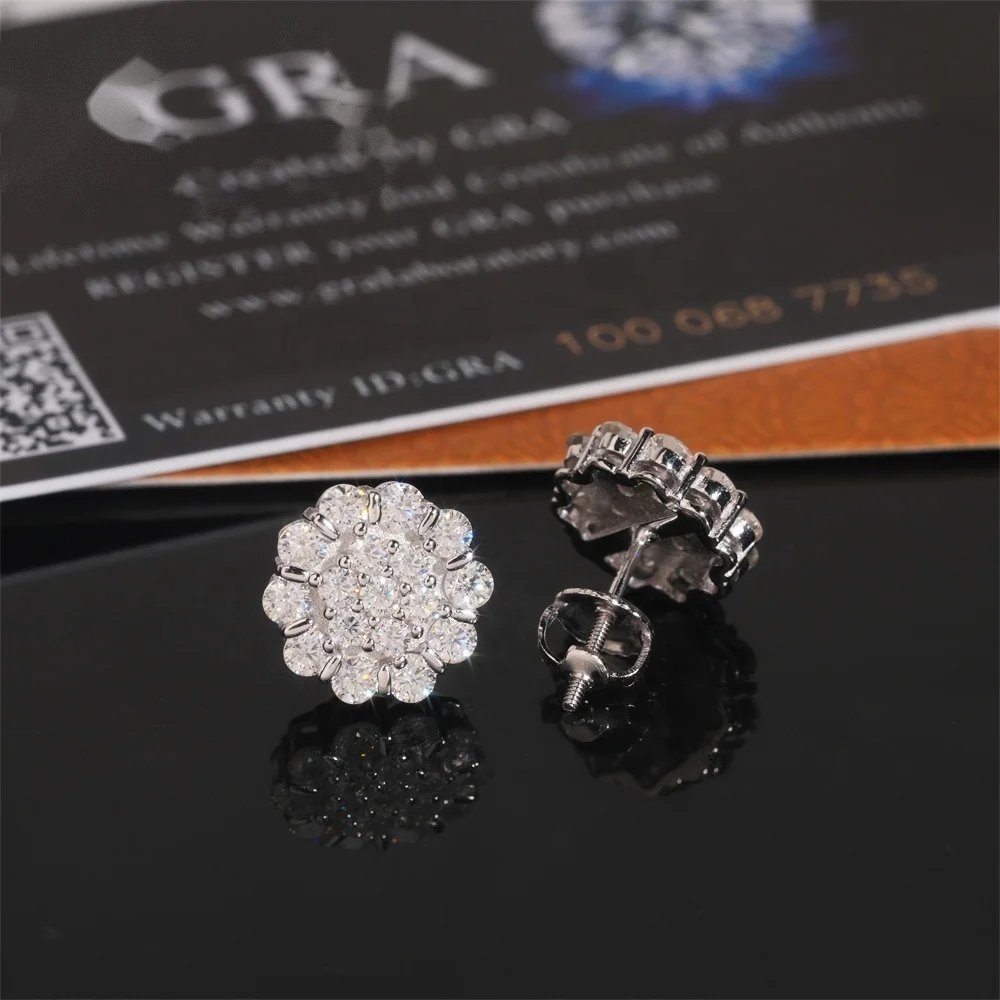 Screw-Back Flower Cluster Studs — Moissanite, 925 Silver