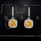Cushion Halo Drop Earrings — Moissanite, 925 Silver