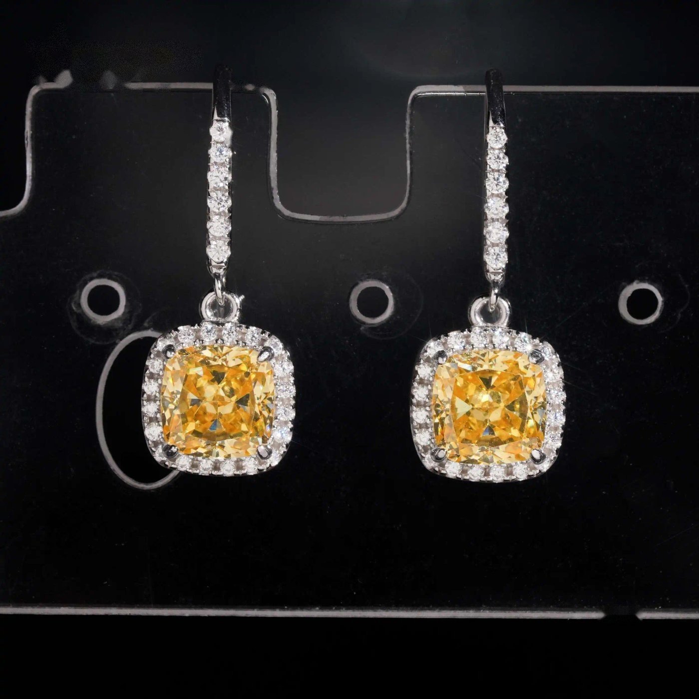 Cushion Halo Drop Earrings — Moissanite, 925 Silver