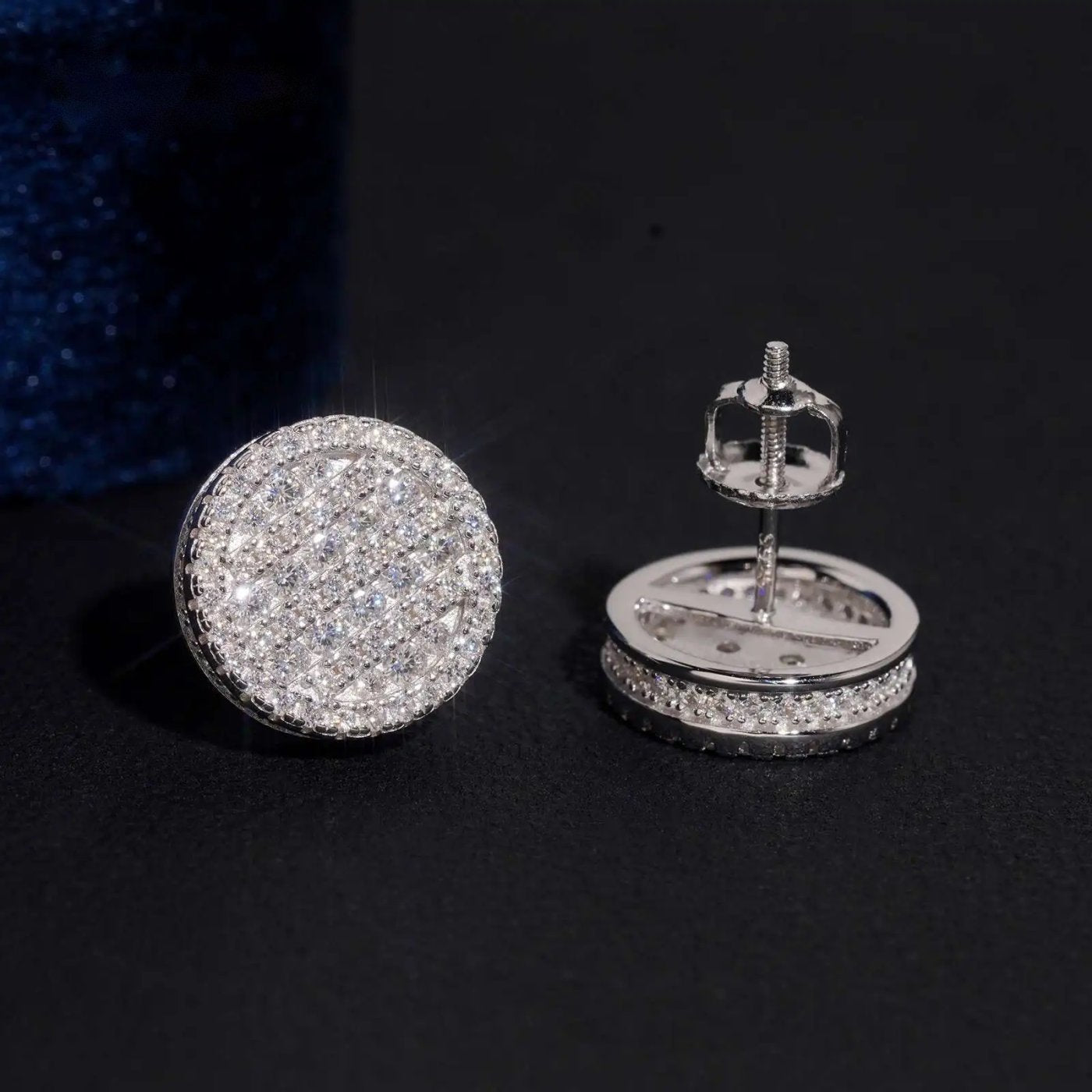 Round Pavé Dome Stud Earrings — Moissanite, 925 Silver