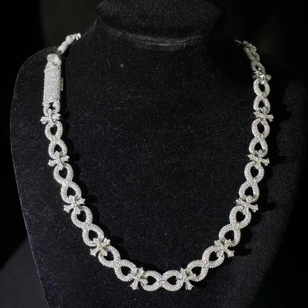 13mm Cross Infinity Charm Chain — Moissanite, 925 Silver