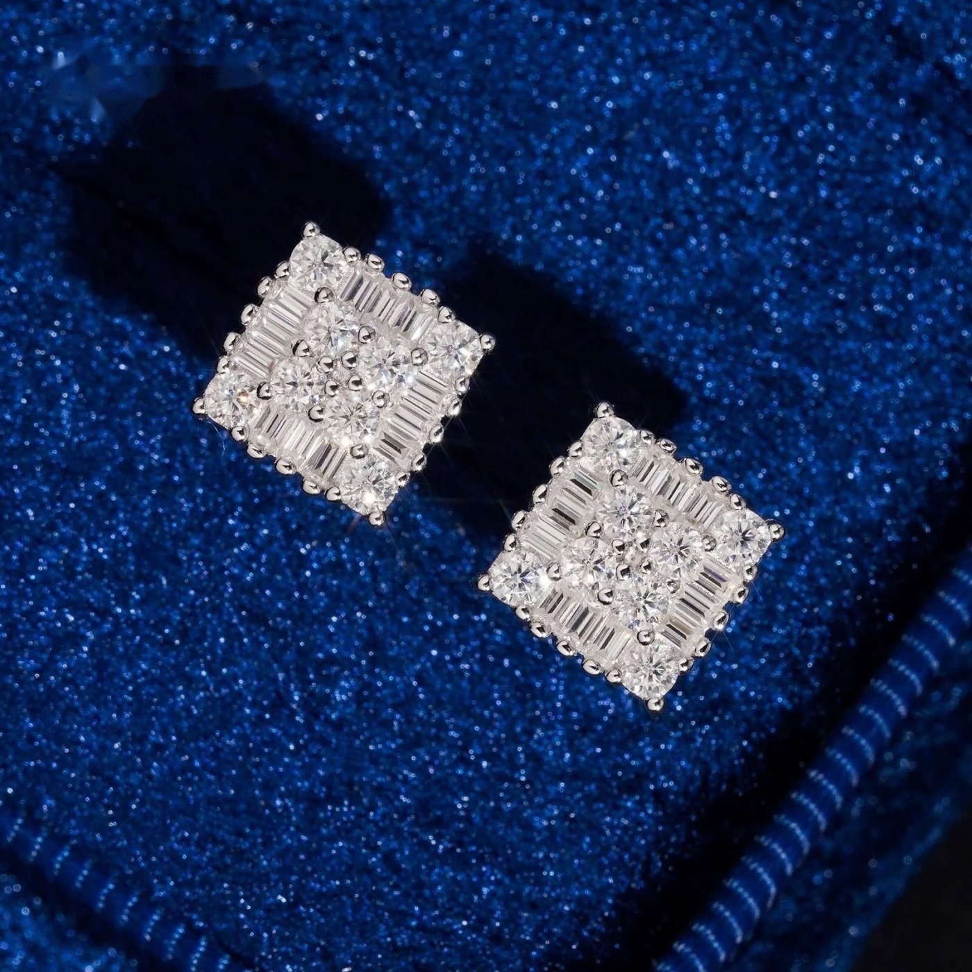 Men's Iced Cluster Stud Earrings — Moissanite, 925 Silver