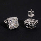 Iced Square Halo Stud Earrings — Moissanite, 925 Silver