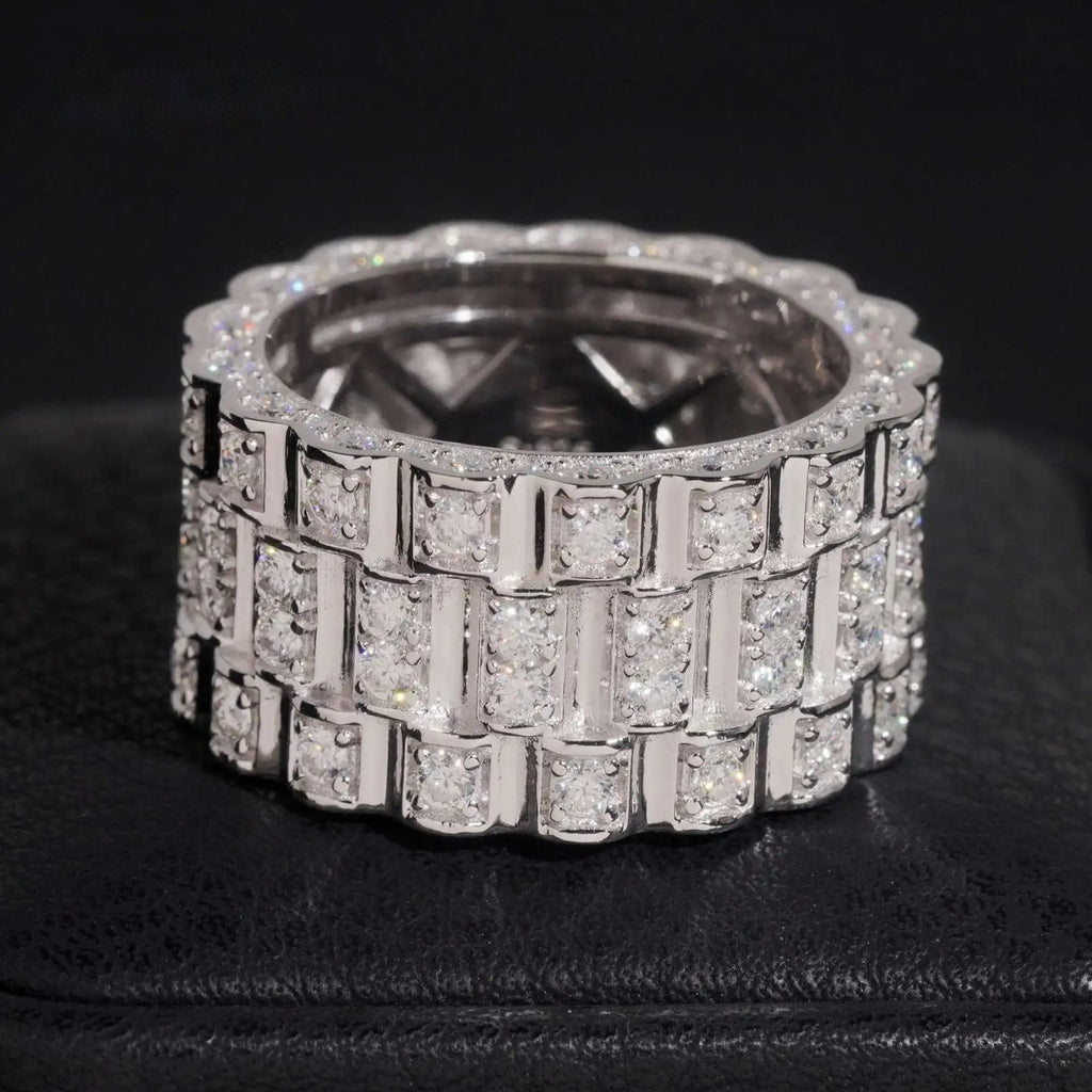 Watch Band Design Men's Ring — Moissanite, 925 Silver