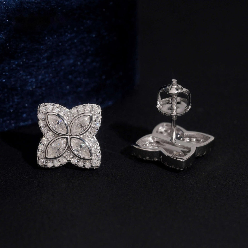 Clover Marquise Stud Earrings — Moissanite, 925 Silver