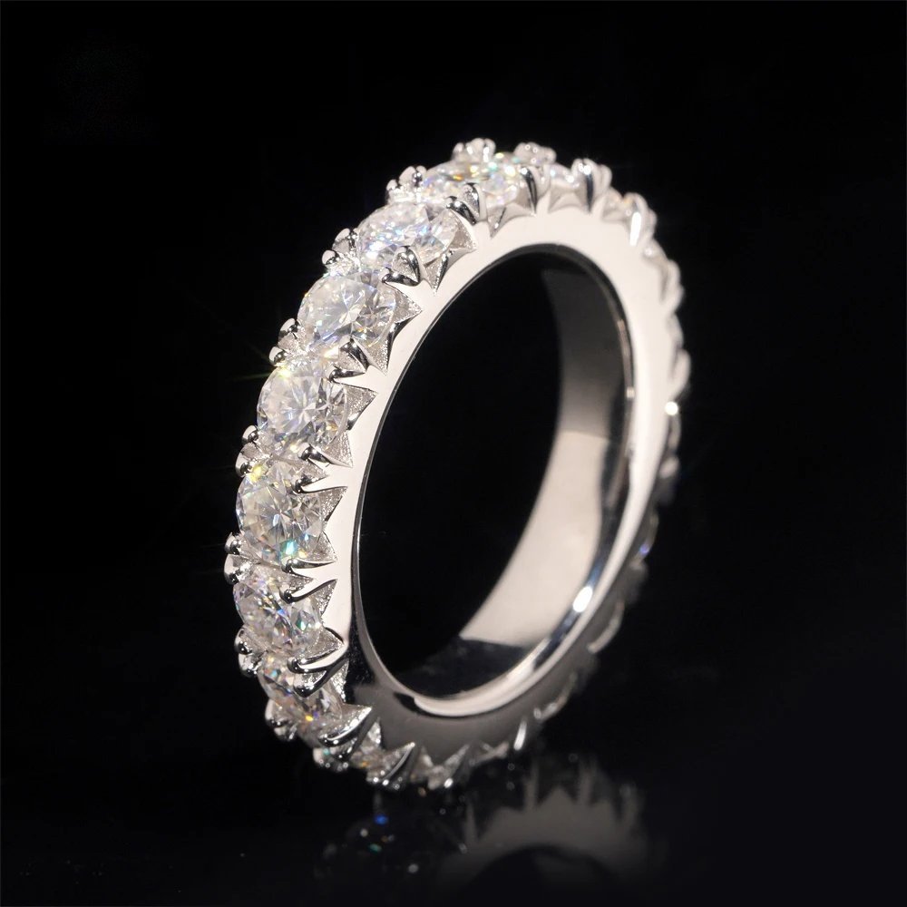 4mm Round Wedding Band Ring — Moissanite, 925 Silver