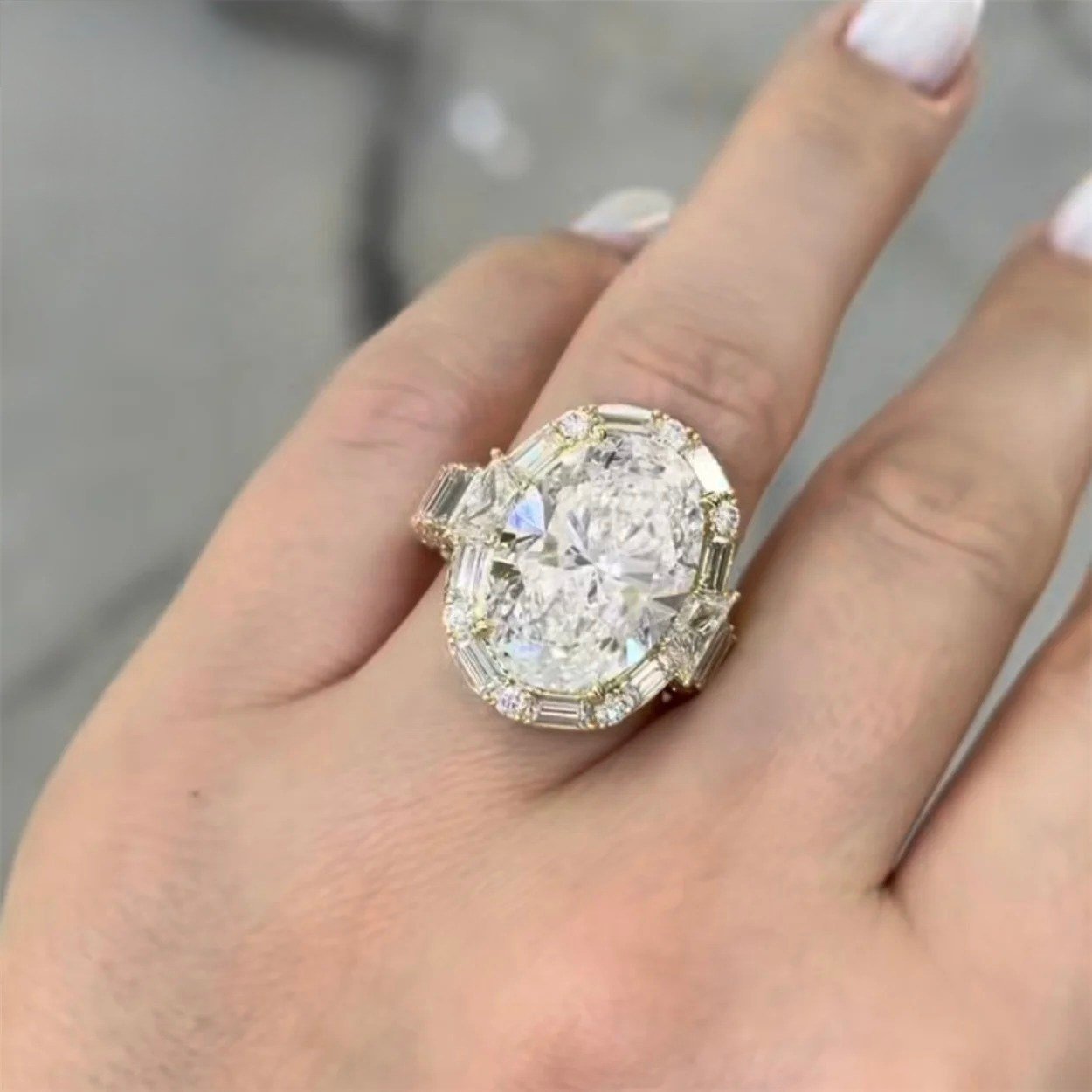 Oval Halo Statement Ring — Moissanite, 925 Silver