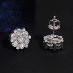 Flower Cluster Stud Earrings — Moissanite, 925 Silver