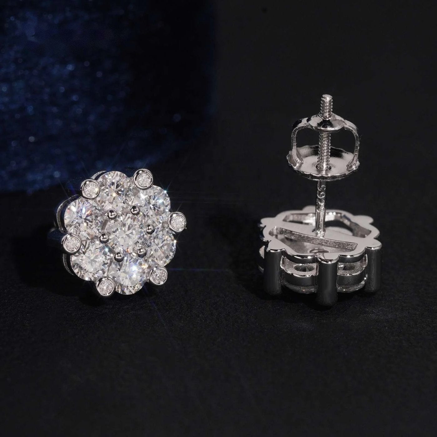 Flower Cluster Stud Earrings — Moissanite, 925 Silver