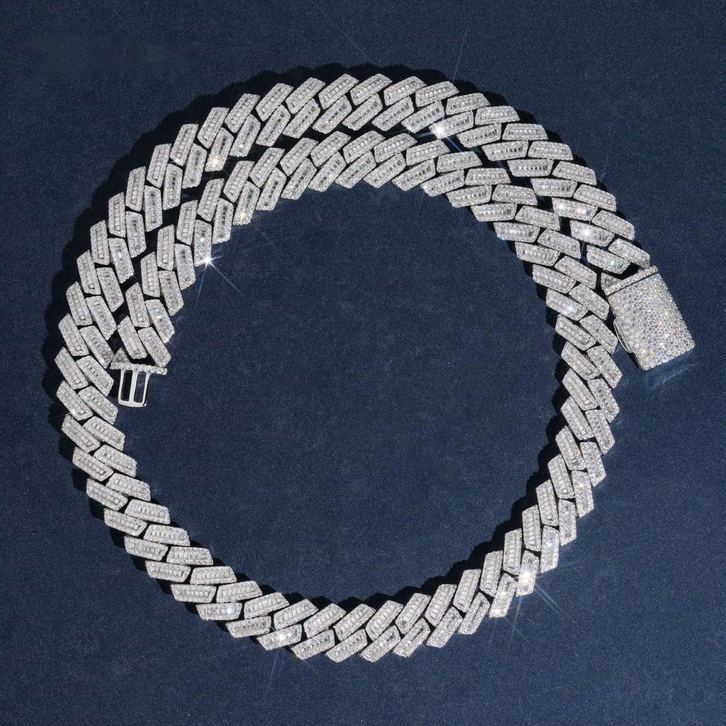 15mm Baguette Cuban Chain — Moissanite, 925 Silver