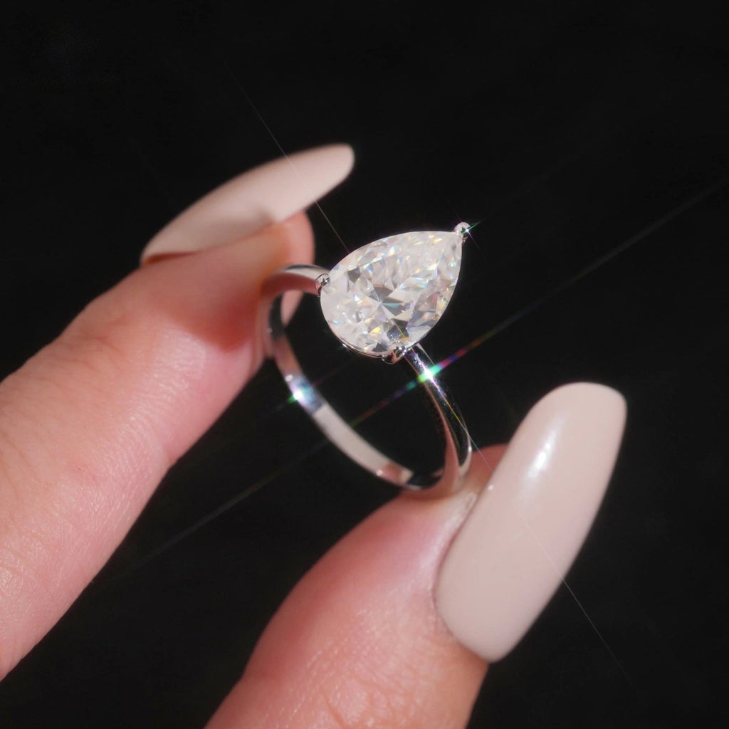 Pear Cut 8×12mm Engagement Ring — Moissanite, 925 Silver