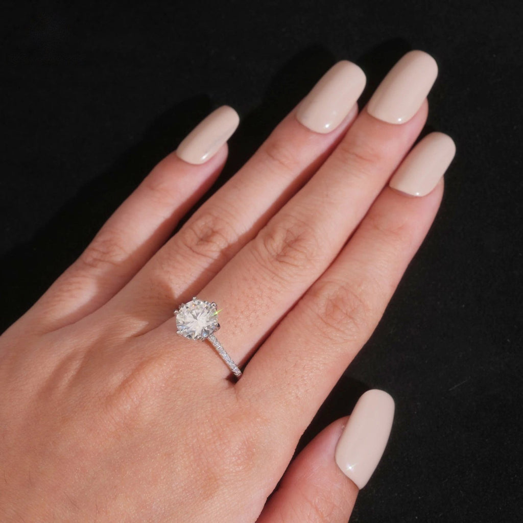 Round Brilliant 9mm Engagement Ring — Moissanite, 925 Silver