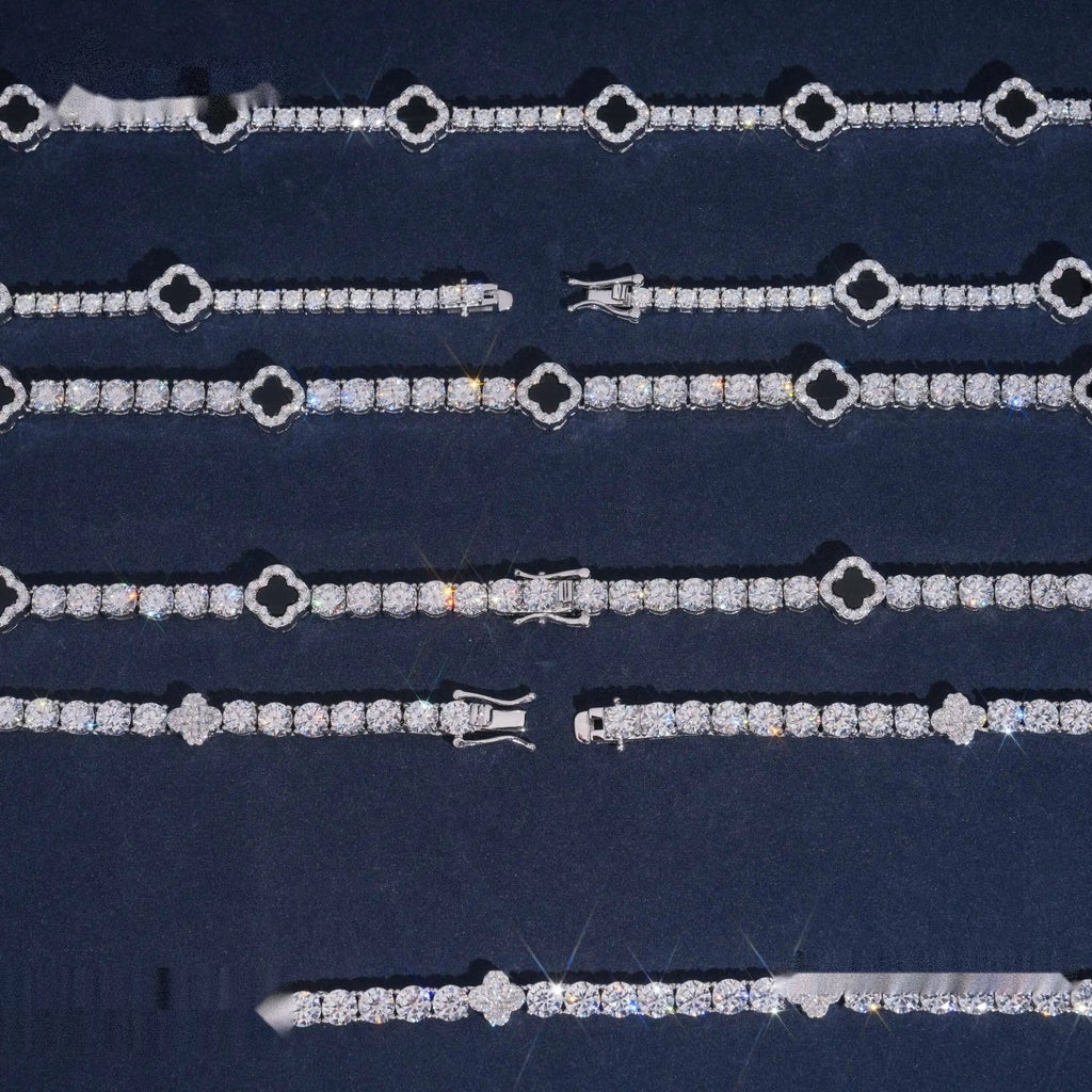 Vintage Clover Tennis Chain — Moissanite, 925 Silver