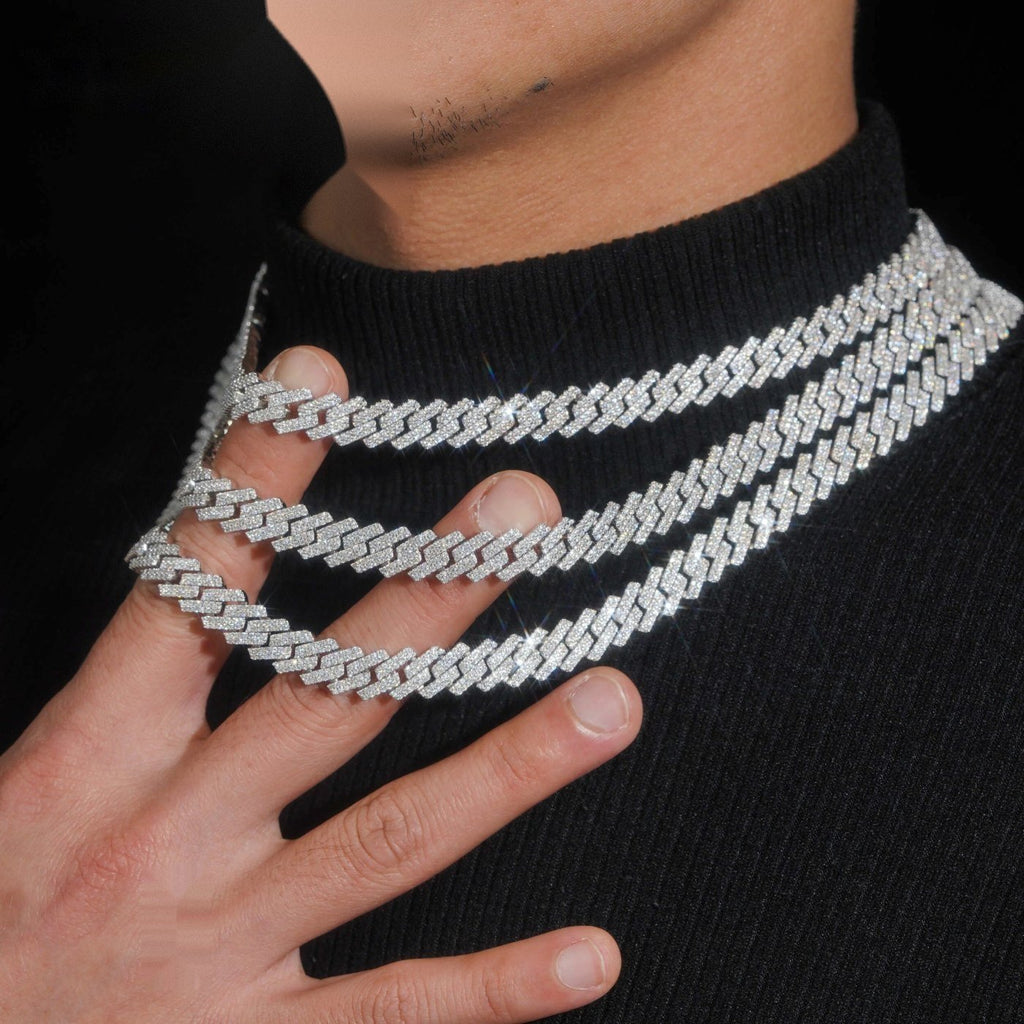 10mm Iced Prong Cuban Chain — Moissanite, 925 Silver