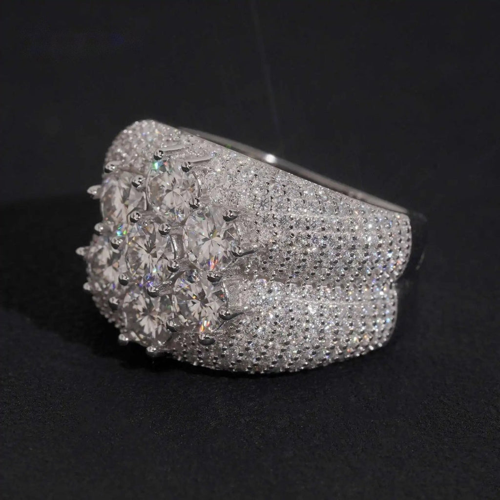 Flower Cluster Men's Band Ring — Moissanite, 925 Silver
