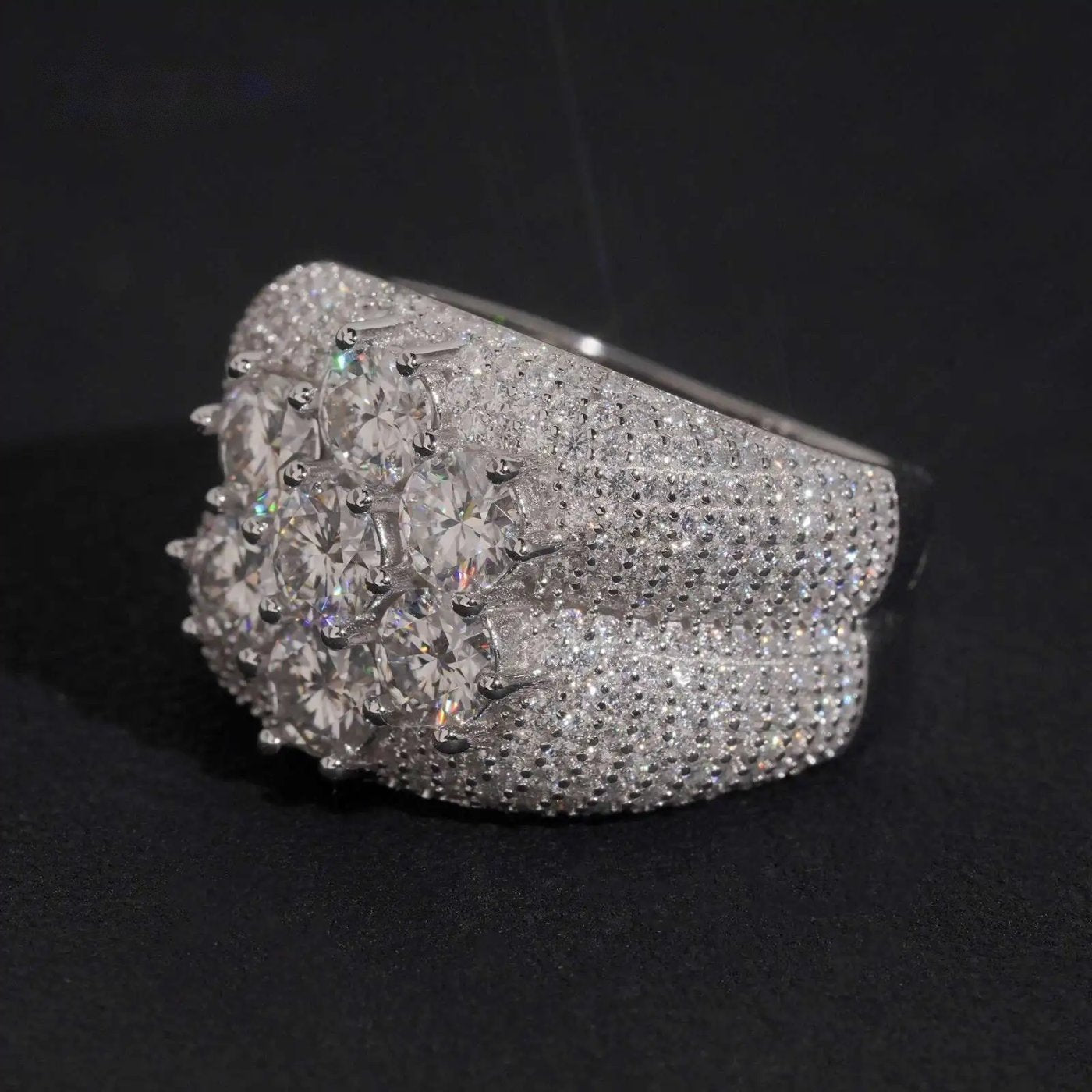 Flower Cluster Men's Band Ring — Moissanite, 925 Silver