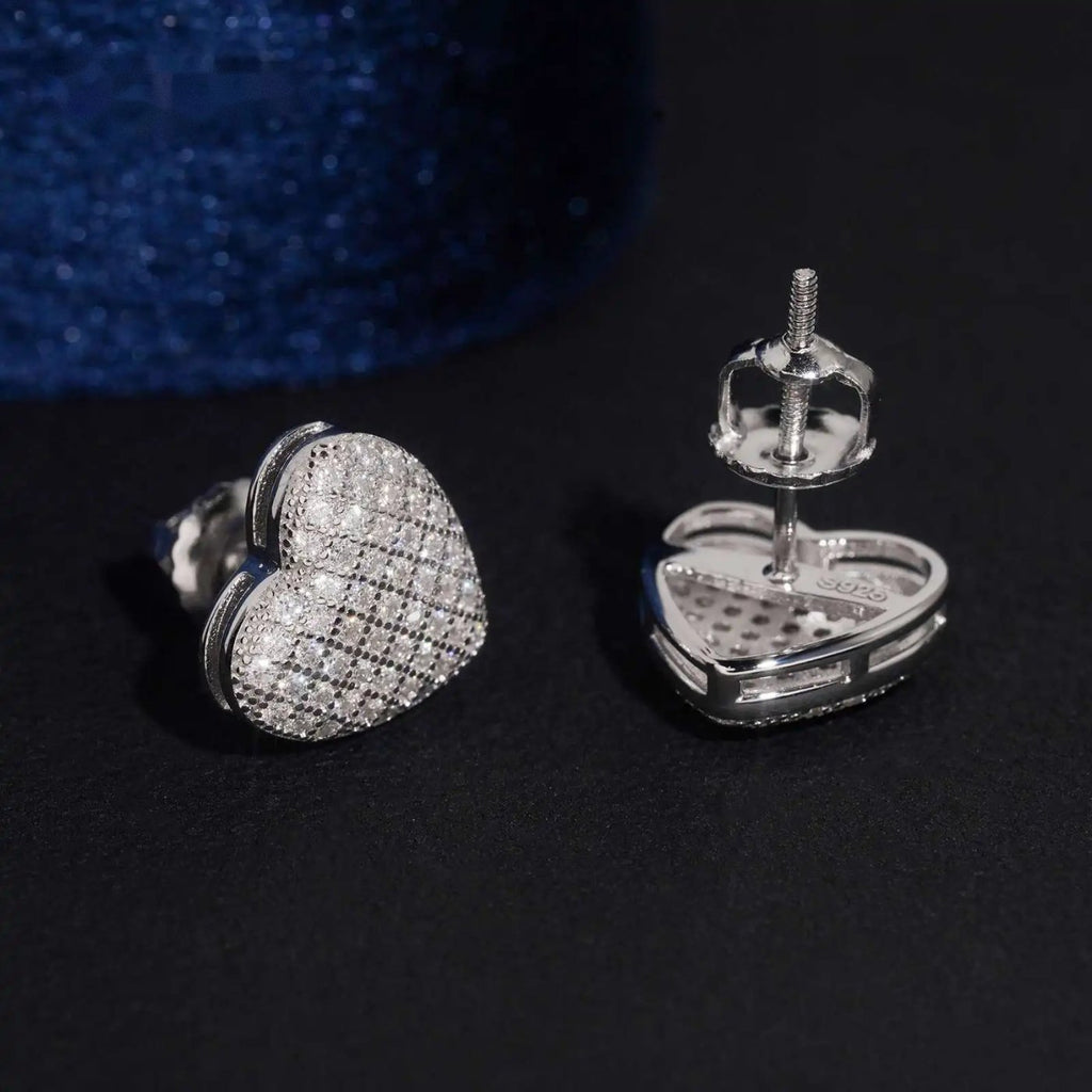 Pavé Heart Stud Earrings — Moissanite, 925 Silver