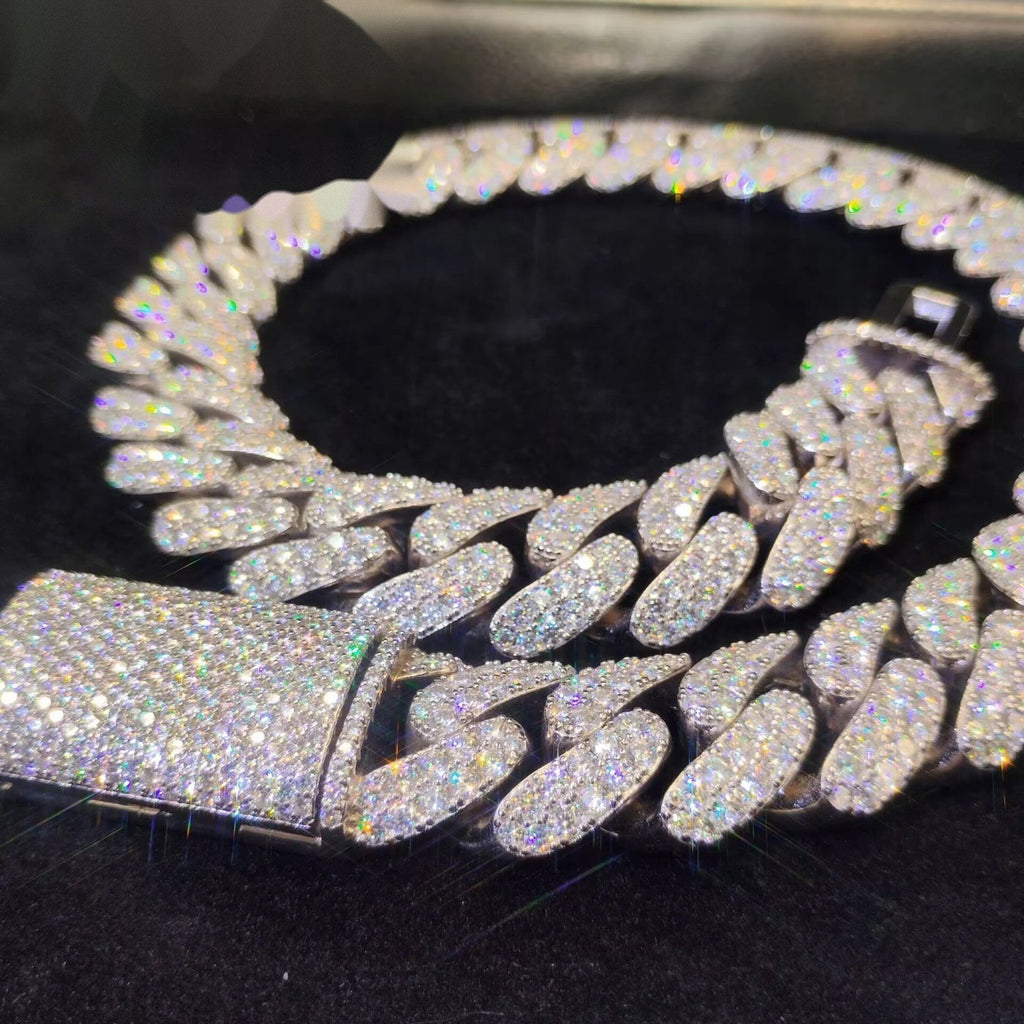 20mm Pavé Cuban Chain — Moissanite, 925 Silver