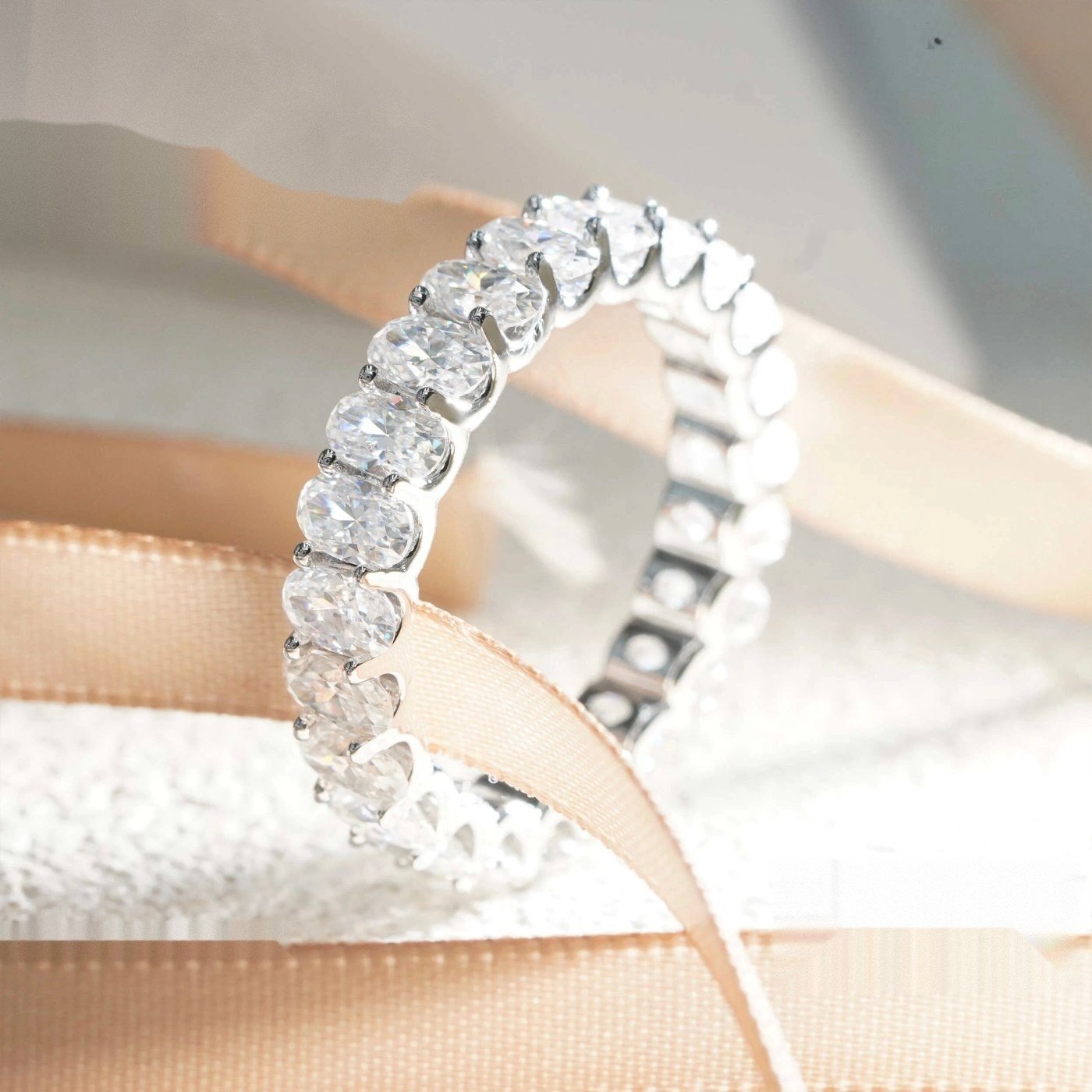 Oval Cut Eternity Band — Moissanite, 925 Silver