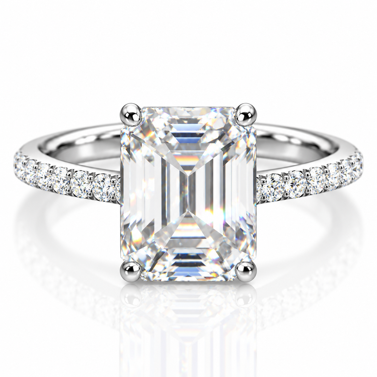 Emerald Cut 9×11mm Engagement Ring — Moissanite, 925 Silver