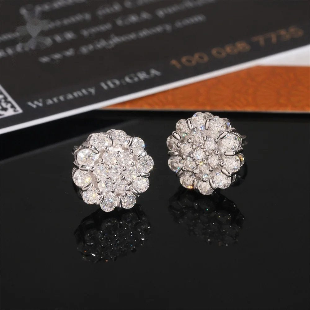 Screw-Back Flower Cluster Studs — Moissanite, 925 Silver