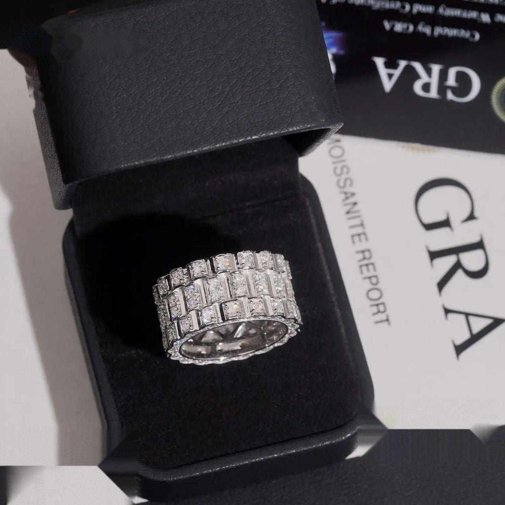 Watch Band Design Men's Ring — Moissanite, 925 Silver
