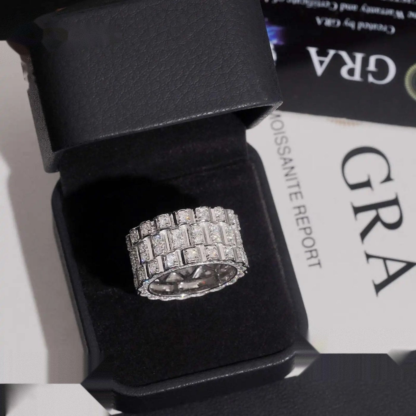 Watch Band Design Men's Ring — Moissanite, 925 Silver