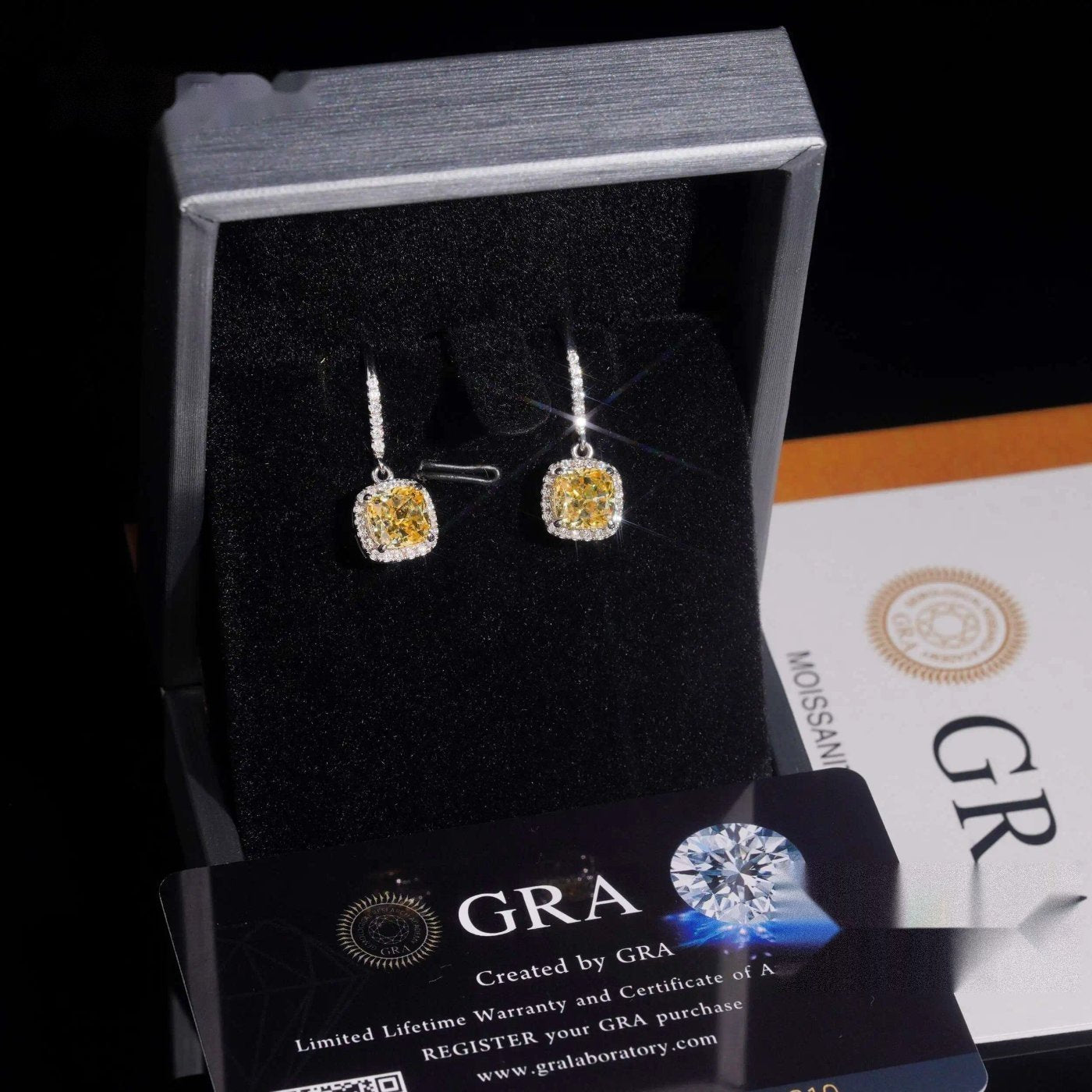 Cushion Halo Drop Earrings — Moissanite, 925 Silver