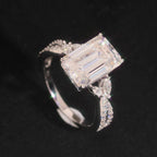 Emerald Cut Twist Band Ring — Moissanite, 925 Silver