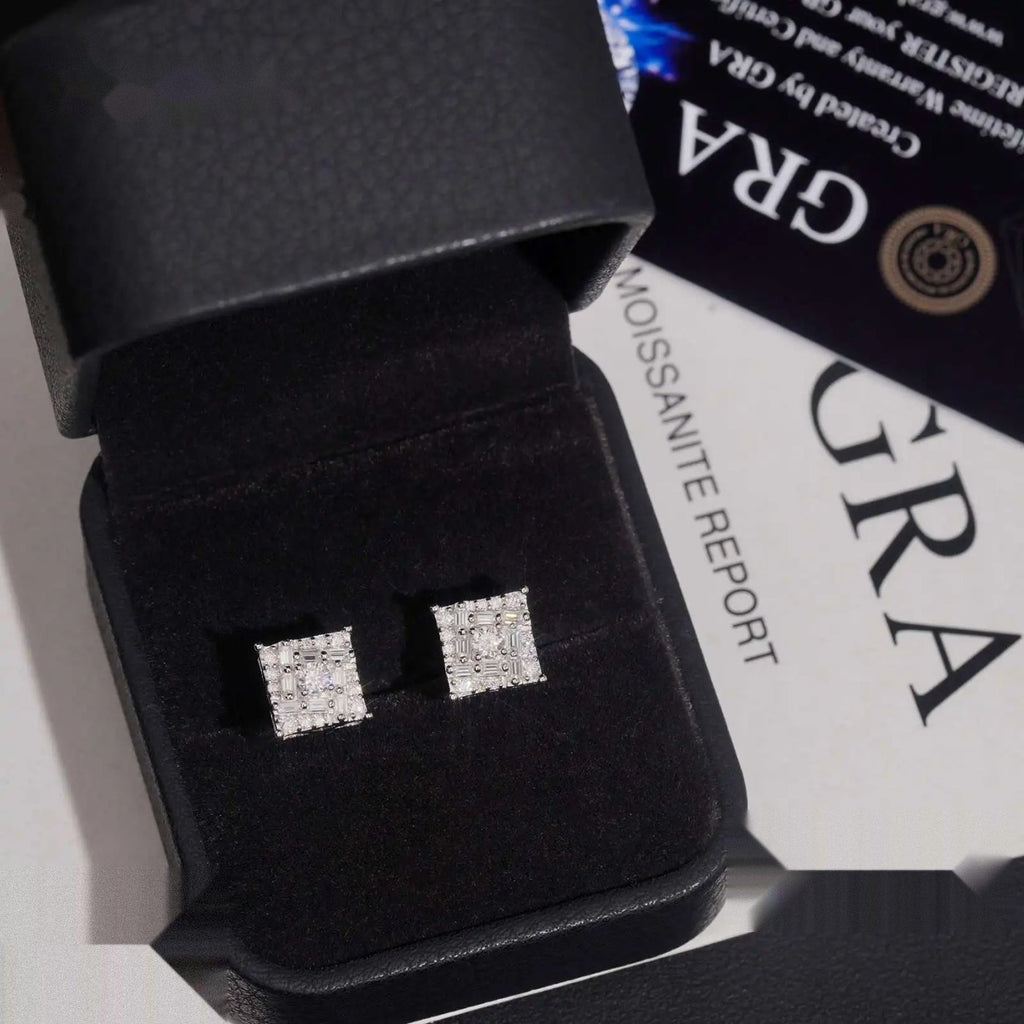 Baguette Stud Earrings — Moissanite, 925 Silver