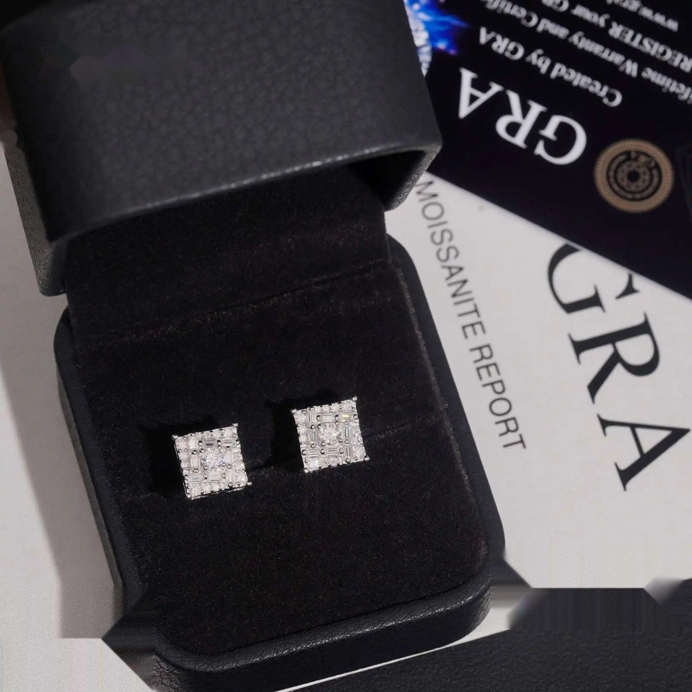 Baguette Stud Earrings — Moissanite, 925 Silver