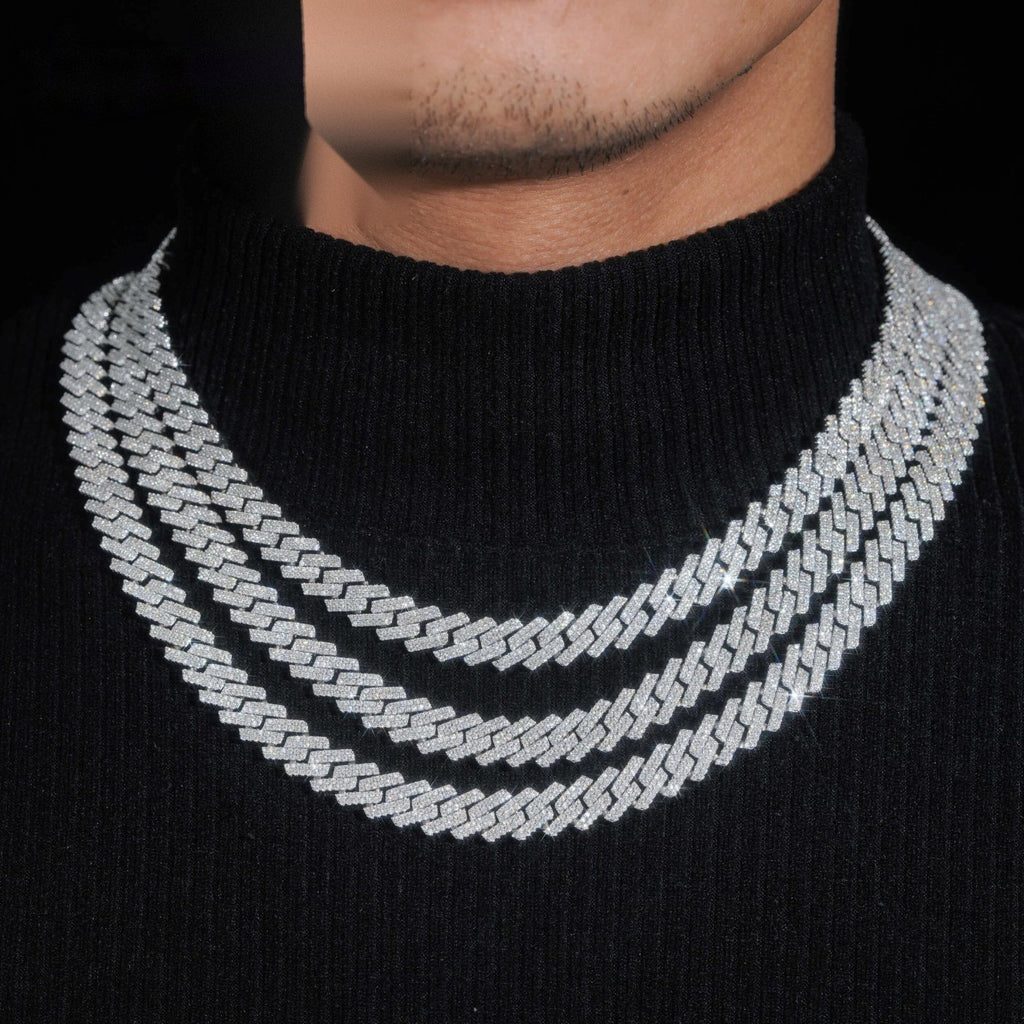 10mm Iced Prong Cuban Chain — Moissanite, 925 Silver