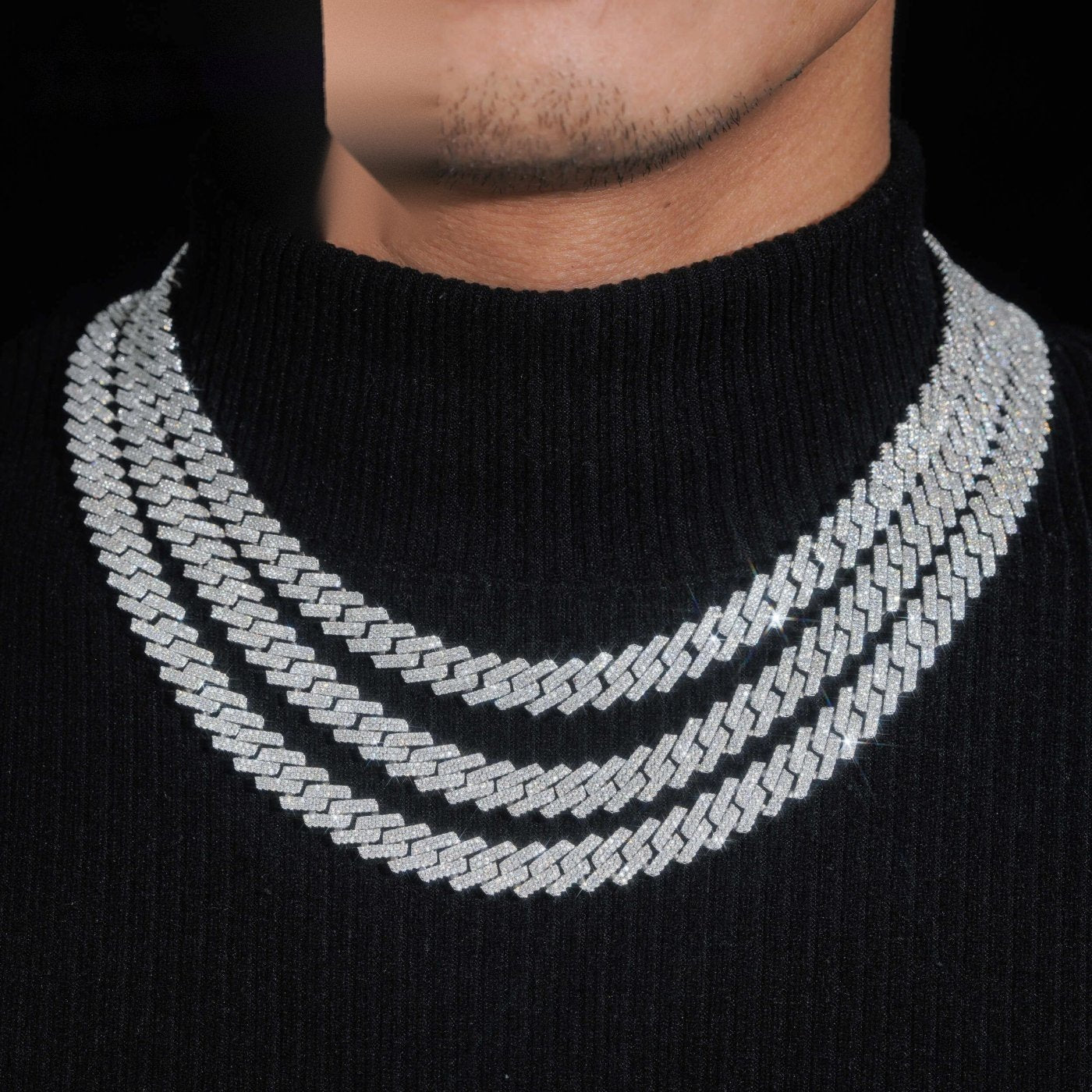 10mm Iced Prong Cuban Chain — Moissanite, 925 Silver