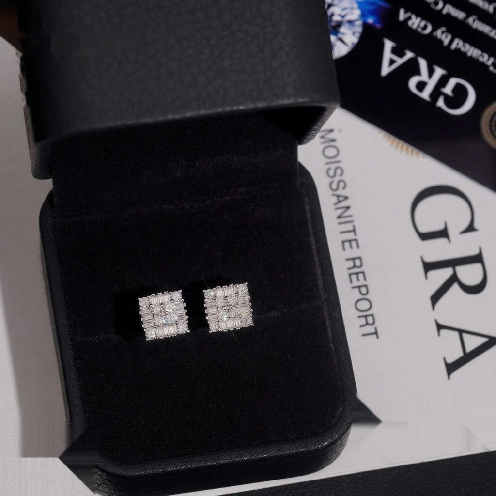 Men's Iced Cluster Stud Earrings — Moissanite, 925 Silver