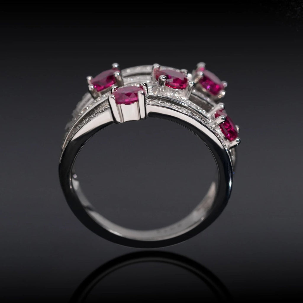 Vivid Pink Wave Ring — Moissanite, 925 Silver