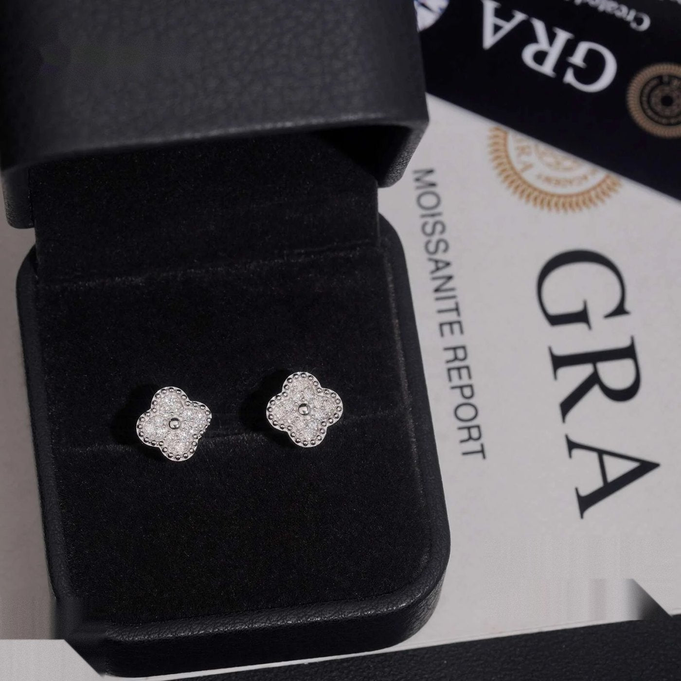 Clover Pavé Stud Earrings — Moissanite, 925 Silver