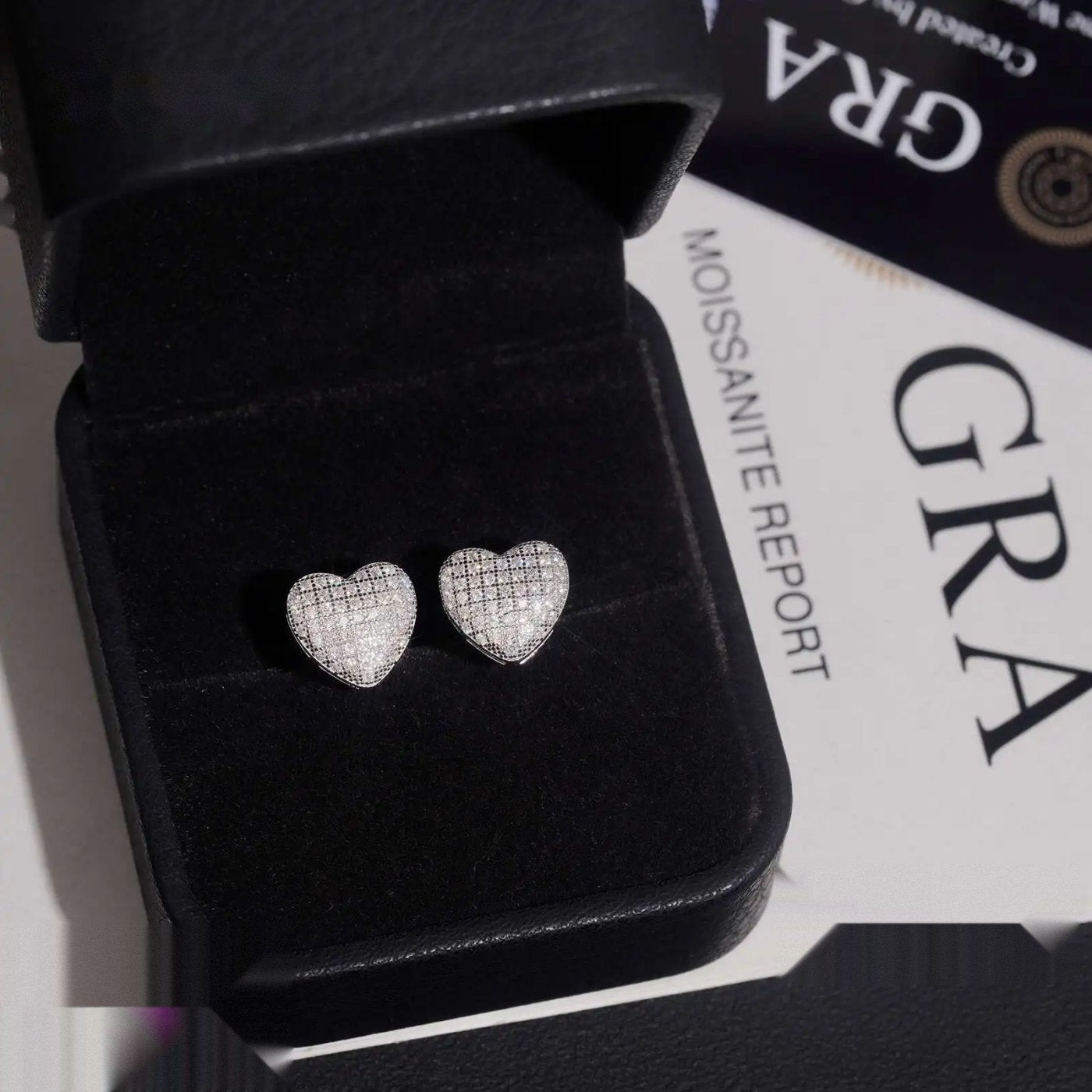 Pavé Heart Stud Earrings — Moissanite, 925 Silver