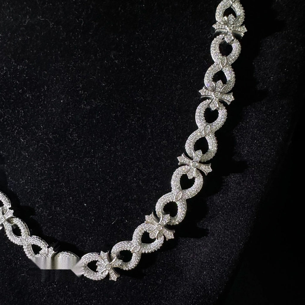 13mm Cross Infinity Charm Chain — Moissanite, 925 Silver