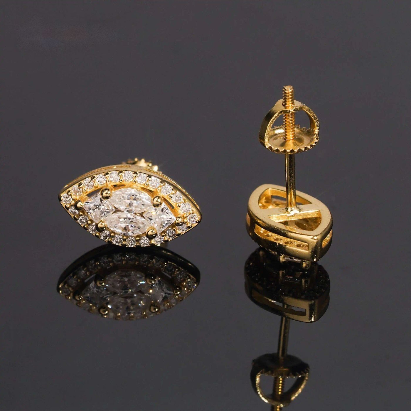 Marquise Stud Earrings — Moissanite, 925 Silver