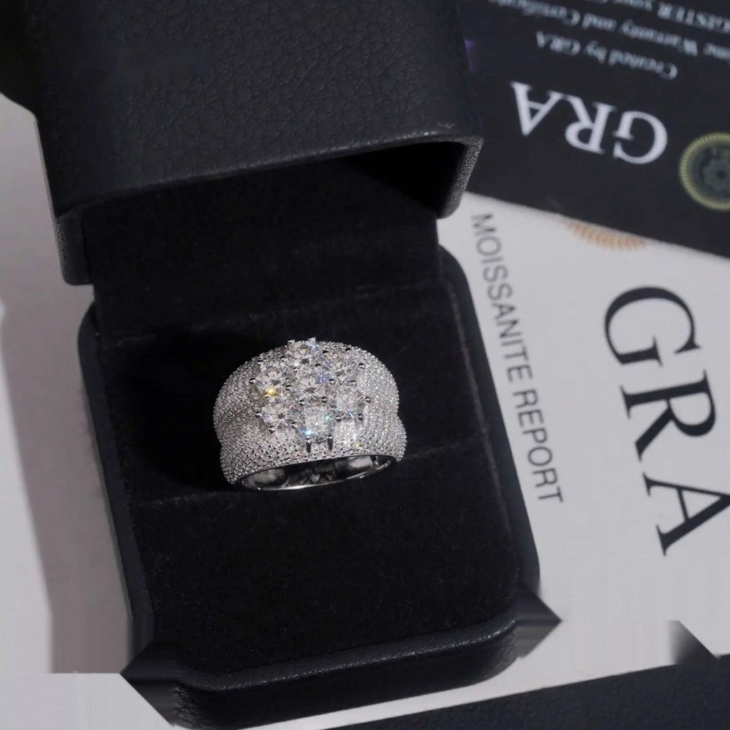 Flower Cluster Men's Band Ring — Moissanite, 925 Silver