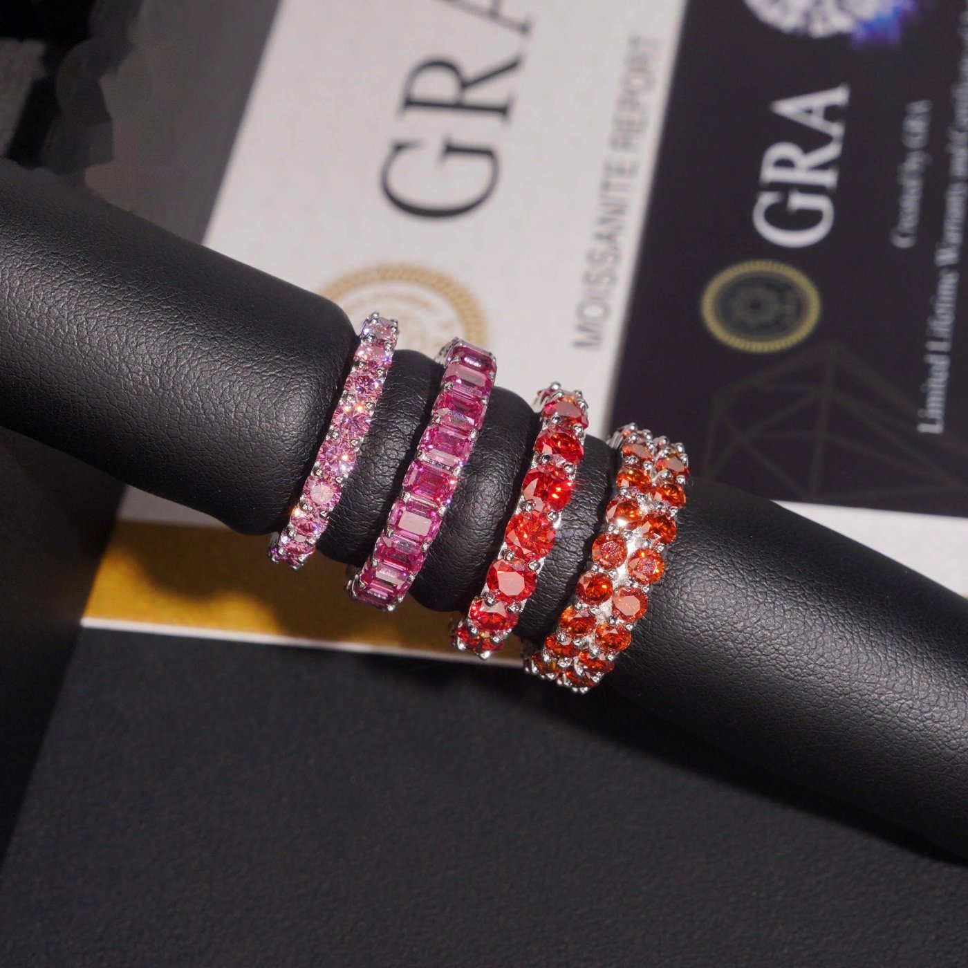 Garnet & Pink Color Eternity Band — Moissanite, 925 Silver