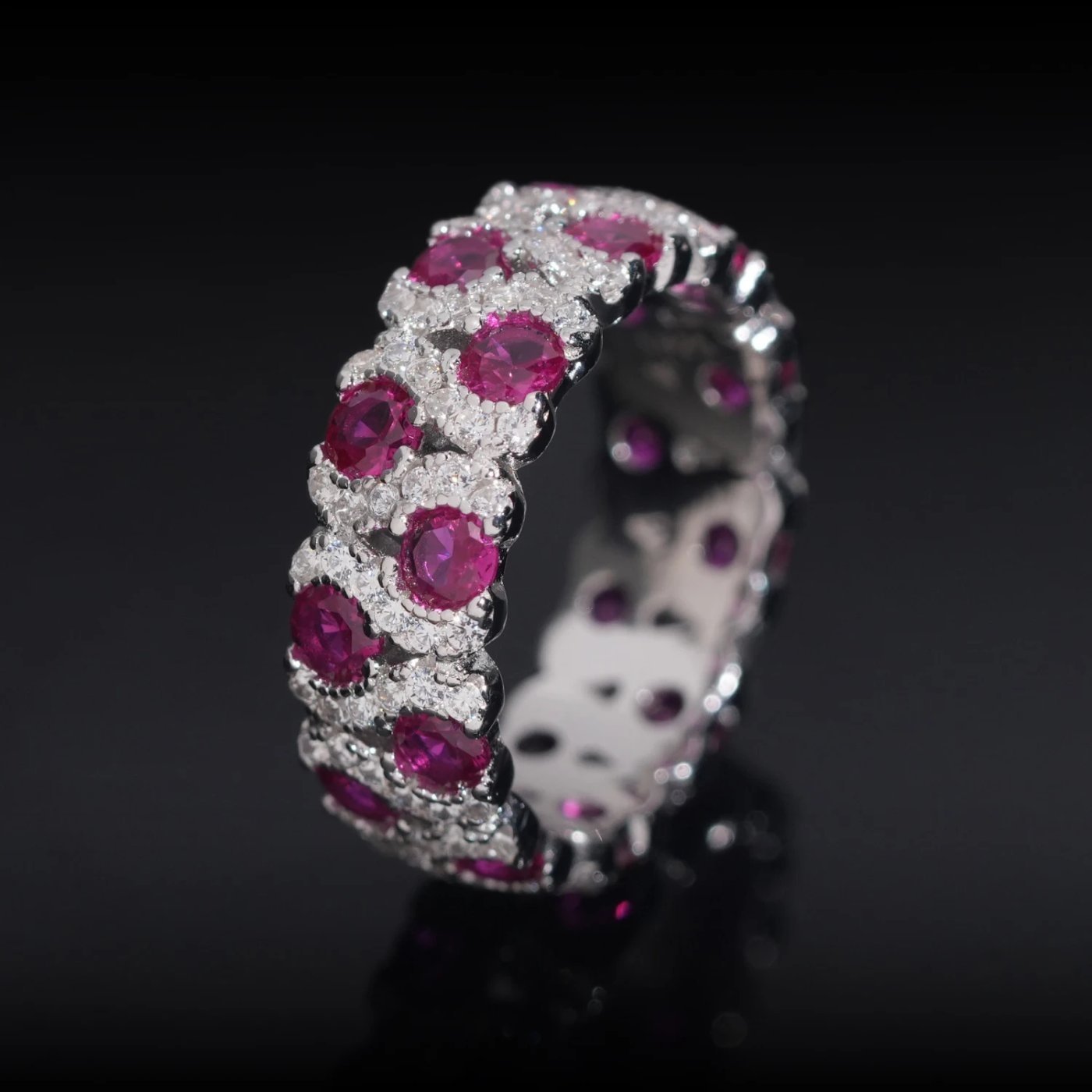 Vivid Pink Eternity Band — Moissanite, 925 Silver