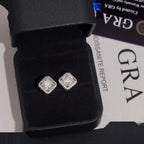 Iced Square Halo Stud Earrings — Moissanite, 925 Silver