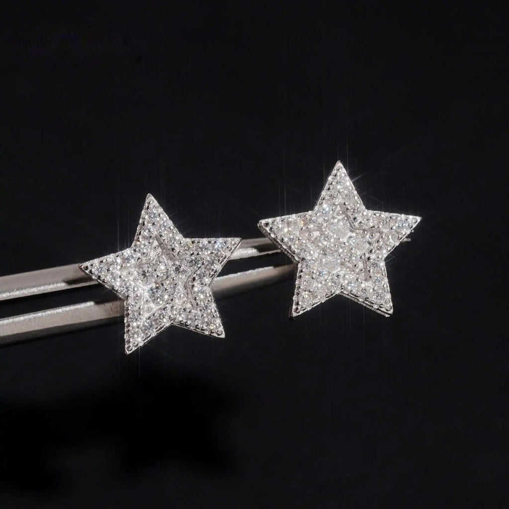 Pavé Star Stud Earrings — Moissanite, 925 Silver