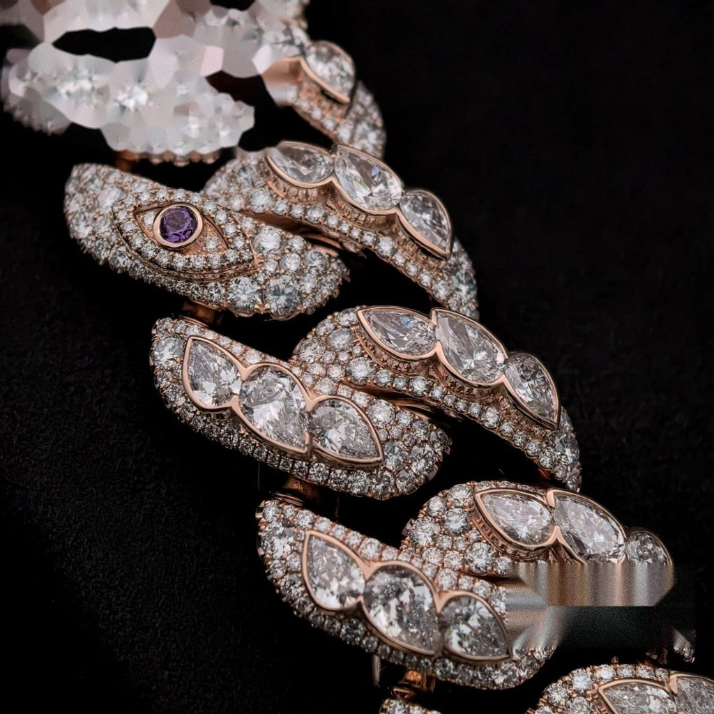 15mm Rose Gold Floral Petal Cuban Chain — Moissanite, 925 Silver