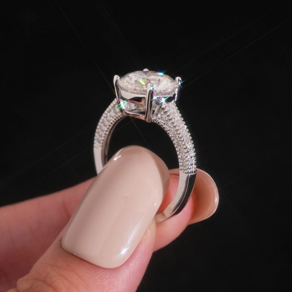 Round Brilliant 10mm Engagement Ring — Moissanite, 925 Silver
